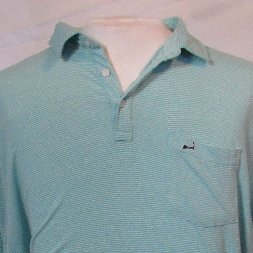 Cuffy's of Cape Cod Green/Whte Stripe Polo Sz XXL Cotton/Poly/Elastane Blend EUC